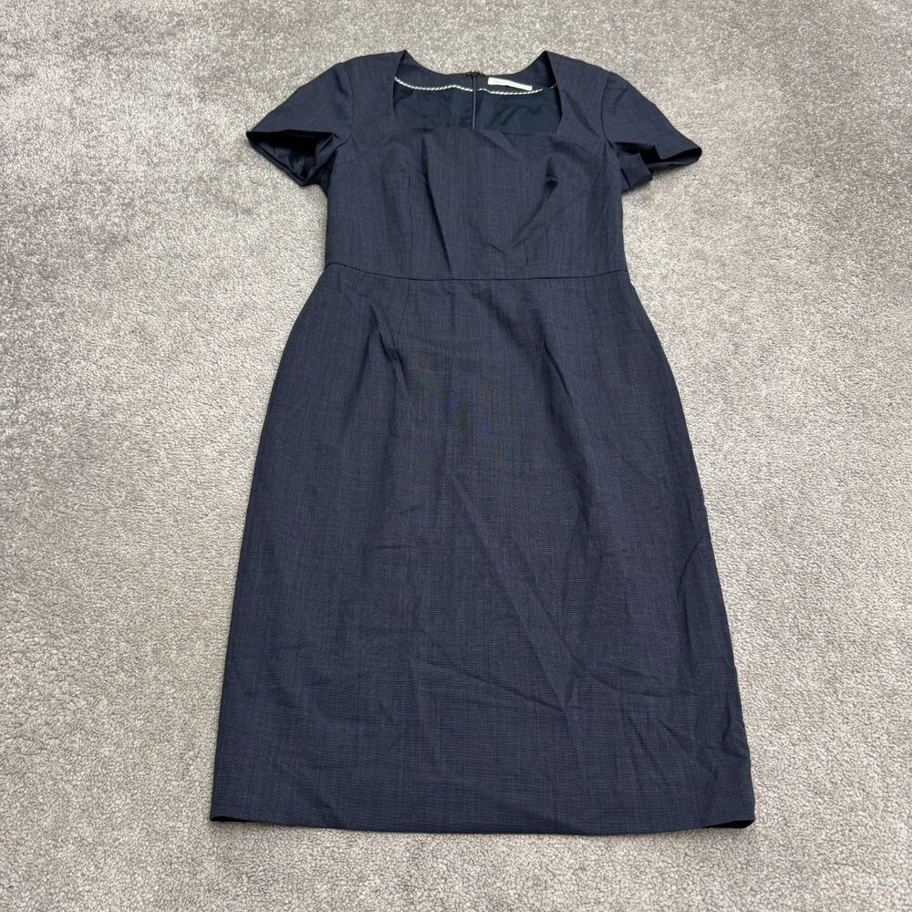 Banana Republic Square Neck Midi Sheath Dress Womens 6 Navy Blue Short Sleeve